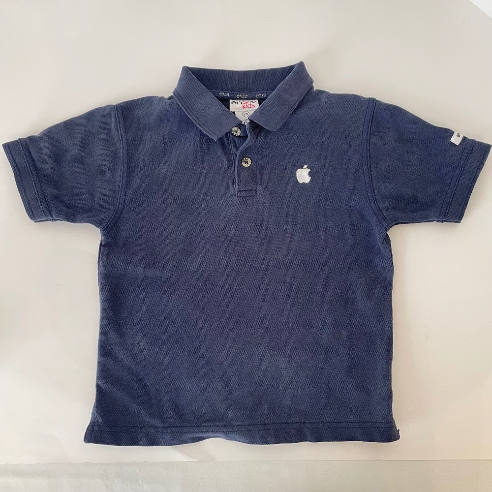 Apple Embroidered Polo Tee Shirt Vintage Blue